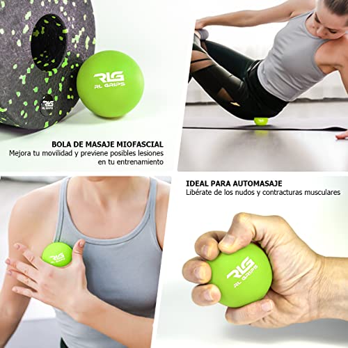 RL Grips™ Foam Roller 30 cm + Bola de Masaje 6,3 cm - Rodillo para Masaje Muscular de Espuma y Pelota Lacrosse para automasaje - Pack Rodillo de Movilidad y Bola para Alivio del Dolor Muscular (Verde)