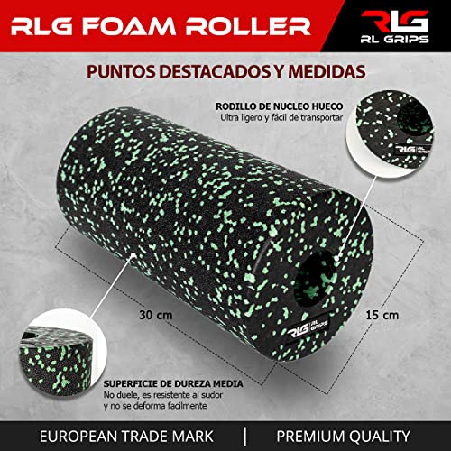 RL Grips™ Foam Roller 30 cm + Bola de Masaje 6,3 cm - Rodillo para Masaje Muscular de Espuma y Pelota Lacrosse para automasaje - Pack Rodillo de Movilidad y Bola para Alivio del Dolor Muscular (Verde)