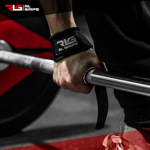 RLGrips® Straps Gym para Levantamiento de Pesas y Powerlifting - Correas de Agarre Fitness con Grip de Silicona para Gimnasio Acolchado - Agarraderas de Entrenamiento Peso Muerto, Jalón, Remo (Blanco)