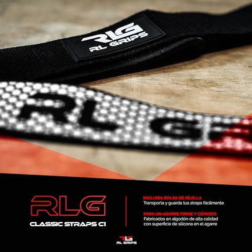 RLGrips® Straps Gym para Levantamiento de Pesas y Powerlifting - Correas de Agarre Fitness con Grip de Silicona para Gimnasio Acolchado - Agarraderas de Entrenamiento Peso Muerto, Jalón, Remo (Blanco)