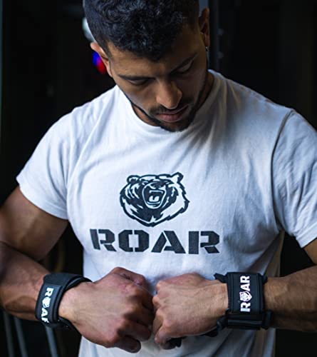 Roar® Ganchos de Metal para Levantamiento de Peso con Barra, Agarres para Gym, Agarraderas Gimnasio, Agarre Gimnasio, Correas de Agarre Gimnasio, Weightlifting Hooks, Straps. (Negros)