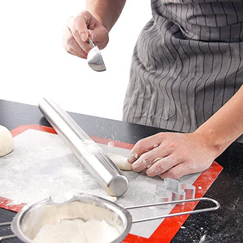 Rodillo Amasar de Acero Inoxidable, No Pegajoso de Masa Roller 22.5 cm Rodillo de Masa de Pizza Rodillo Metalico, Para estirar masa de pizza, masa de albóndigas, muffins, pan