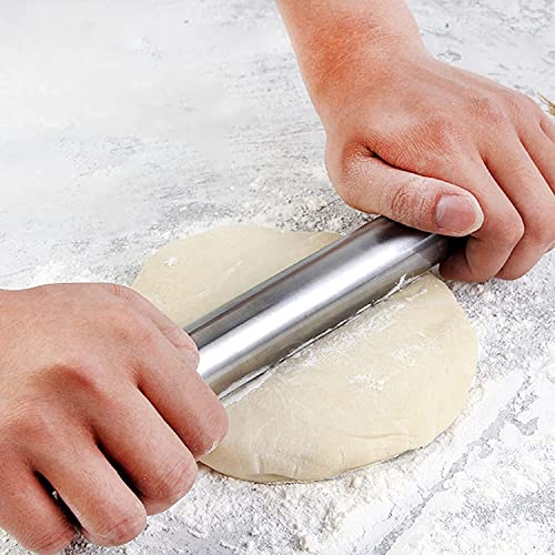 Rodillo Amasar de Acero Inoxidable, No Pegajoso de Masa Roller 22.5 cm Rodillo de Masa de Pizza Rodillo Metalico, Para estirar masa de pizza, masa de albóndigas, muffins, pan