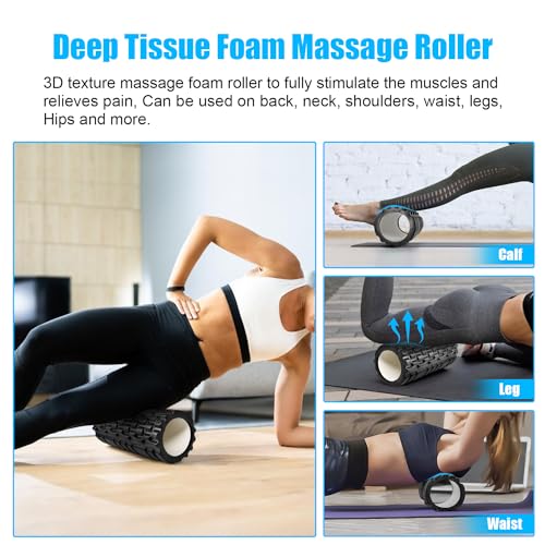 Rodillo Masaje Muscular, Vylaier Foam Roller para Piernas, Espalda y Brazos, Rulo Masaje Muscular Ligero para Fisio, Fitness, Pilates, Yoga - Esencial para Liberar Tensiones Musculares 33x14cm (Negro)