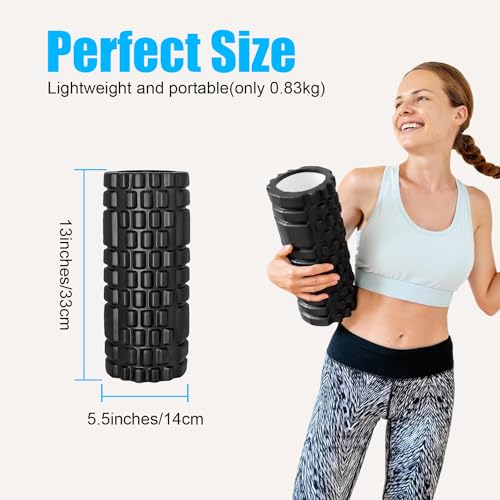 Rodillo Masaje Muscular, Vylaier Foam Roller para Piernas, Espalda y Brazos, Rulo Masaje Muscular Ligero para Fisio, Fitness, Pilates, Yoga - Esencial para Liberar Tensiones Musculares 33x14cm (Negro)