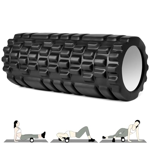 Rodillo Masaje Muscular, Vylaier Foam Roller para Piernas, Espalda y Brazos, Rulo Masaje Muscular Ligero para Fisio, Fitness, Pilates, Yoga - Esencial para Liberar Tensiones Musculares 33x14cm (Negro)