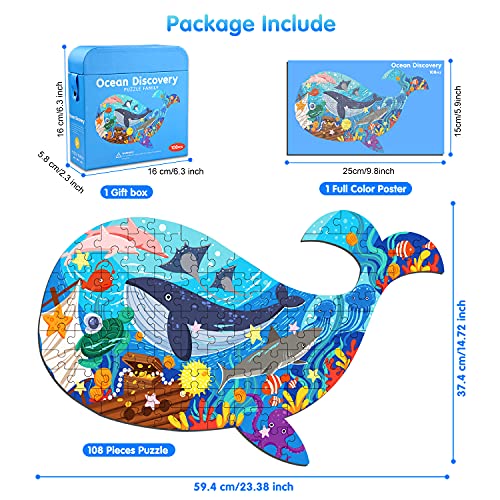 Rompecabezas Niños Puzzle de Ballena Puzzles de Cartón 108 Piezas Puzzle de Desafío Cerebral Juego de Regalo Educativo Preescolar de Aprendizaje temprano para niños de 4 5 6 7 8 9 10 años