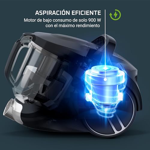 Rowenta Compact Power XXL - Aspiradora sin bolsa, motor de bajo consumo, 900 W, filtración ciclónica avanzada de 3 niveles, depósito de suciedad extragrande de 2,5 L, compacta, animal kit, RO4B50