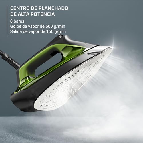 Rowenta Silence Pro DG9248 Centro de planchado, autonomía ilimitada, 8 bares, golpe vapor 600 g/min, suela Microsteam, función ECO y depósito cal, 1.3 litros, Color Negro Y Gris