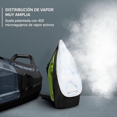 Rowenta Silence Pro DG9248 Centro de planchado, autonomía ilimitada, 8 bares, golpe vapor 600 g/min, suela Microsteam, función ECO y depósito cal, 1.3 litros, Color Negro Y Gris