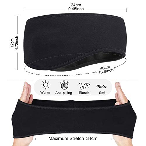 Roysmart - Diadema de invierno con calentador para orejas, diadema elástica para yoga, gimnasio, deporte, diadema térmica, diadema de esquí, absorbe la humedad, unisex (color negro)