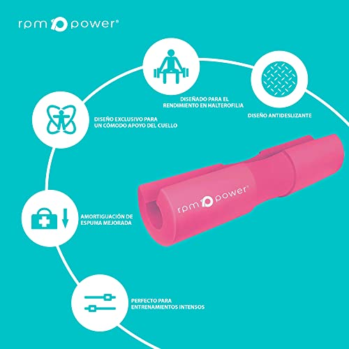 RPM Power Almohadilla para pesas – Almohadillas de empuje resistentes para levantamiento de pesas, sentadillas y cadera con protección de espuma acolchada para barra con peso (rosa)