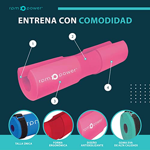 RPM Power Almohadilla para pesas – Almohadillas de empuje resistentes para levantamiento de pesas, sentadillas y cadera con protección de espuma acolchada para barra con peso (rosa)