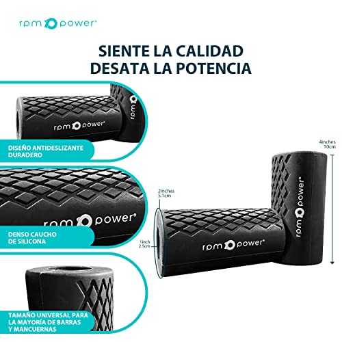 RPM Power Bar Grip (Par) - Agarre grueso para barra y mancuerna para aumentar la resistencia y el entrenamiento de fuerza (Negro)