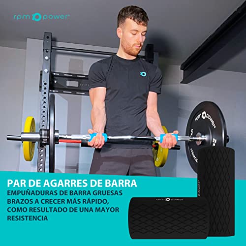 RPM Power Bar Grip (Par) - Agarre grueso para barra y mancuerna para aumentar la resistencia y el entrenamiento de fuerza (Negro)