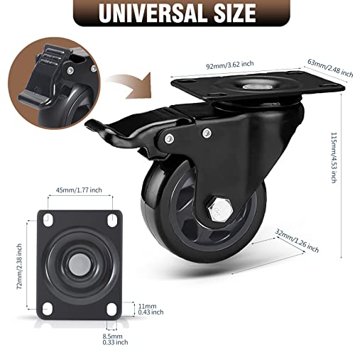 RRIUTO Ruedas Giratorias con Freno, Ruedas para Muebles de 75mm, Ruedas de Transporte para Muebles de 500 kg, Ruedas de Placa Industriales con Tornillos