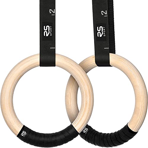 RS Sport Anillos Calisthenics, anillos de gimnasia de madera de 28 mm, anillos de gimnasio profesionales para tracciones, entrenamiento de cuerpo libre, gimnasio en casa, anillo, gimnasio, fitness,