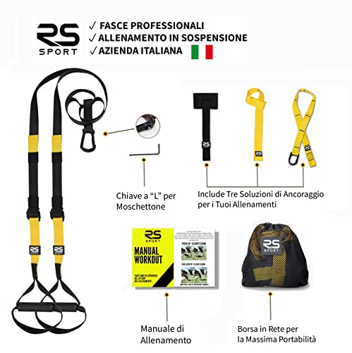 RS Sport Entrenamiento en suspensión, kit con correas con sistema de anclaje de puerta, ajustable, entrenamiento de fitness para todo el cuerpo en casa, viajes al aire libre en el gimnasio.