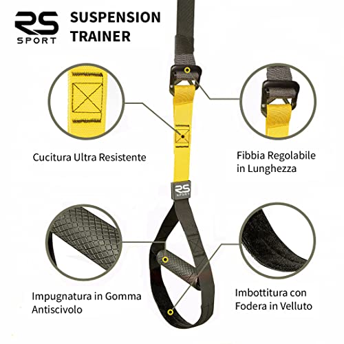 RS Sport Entrenamiento en suspensión, kit con correas con sistema de anclaje de puerta, ajustable, entrenamiento de fitness para todo el cuerpo en casa, viajes al aire libre en el gimnasio.