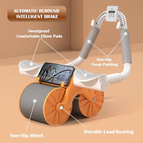 Rueda abdominal de rebote automático para el hogar, entrenamiento abdominal, rodillo de rebote, eficaz para el gimnasio en casa, para hombre y mujer (naranja/con temporizador)