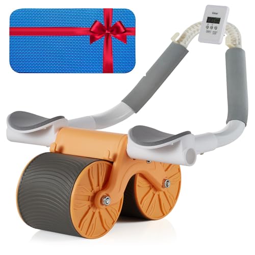 Rueda abdominal de rebote automático para el hogar, entrenamiento abdominal, rodillo de rebote, eficaz para el gimnasio en casa, para hombre y mujer (naranja/con temporizador)