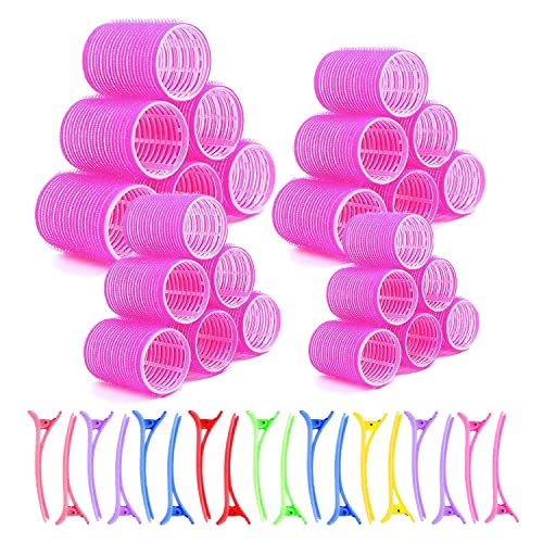 Rulos Pelo,40 Pieza Rulos Pelo Grandes, 15mm 25mm 36mm 44mm Rulos, Autoadhesivo Hair Rollers, Rulos Pelo Corto con 18 Clips de Pico de Pato, Rulos Para Pelo para Todas Mujeres