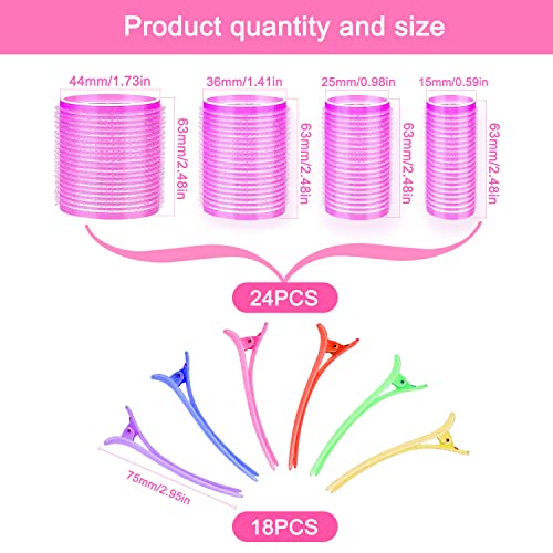 Rulos Pelo,40 Pieza Rulos Pelo Grandes, 15mm 25mm 36mm 44mm Rulos, Autoadhesivo Hair Rollers, Rulos Pelo Corto con 18 Clips de Pico de Pato, Rulos Para Pelo para Todas Mujeres