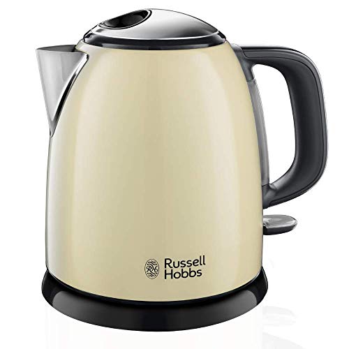 Russell Hobbs Hervidor de Agua Eléctrico Colours Plus - 1 litro, Hervidor Pequeño, 2400 W, Filtro Extraíble, Zona de Ebullición Rápida, Base de 360°, Indicador Nivel de Agua, Inox., Crema - 24994-70