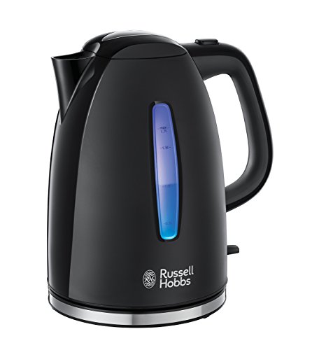 Russell Hobbs Hervidor de Agua Eléctrico Textures - 1,7 litros, 2400 W, Filtro Extraíble, Zona de Ebullición Rápida, Base de 360°, Indicador Nivel Agua, Plástico Alto Brillo, sin BPA, Negro