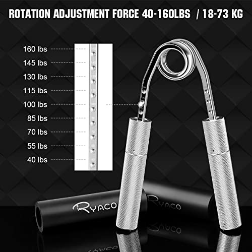 RYACO Fortalecedor de agarre manual, niveles resistencia ajustables 40-160 lb, fortalecedor de antebrazo para entrenamiento de agarre, muñeca y brazo, entrenador de antebrazo para desarrollo muscular