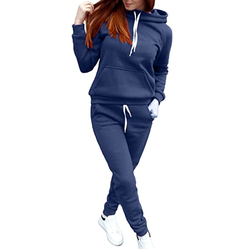 RYTEJFES Conjunto Deportivo Mujer, Largo Dos Piezas Chandal con Capucha Talla Grande Completo Conjunto Deportivo Gris Sudadera con Capucha Y Pantalón Jogger Ropa Mujer para Fitness Jogging S-5XL