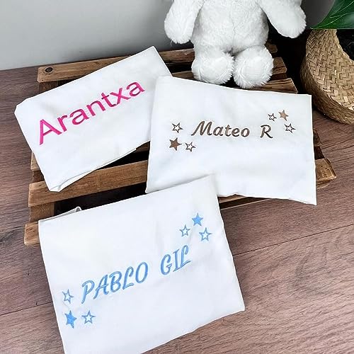 Sábana de algodón Ajustable para Cama de Guardería. Sabana Bajera de hamacas de guarderia. Personalizable con Nombre (2unidades Blanco)