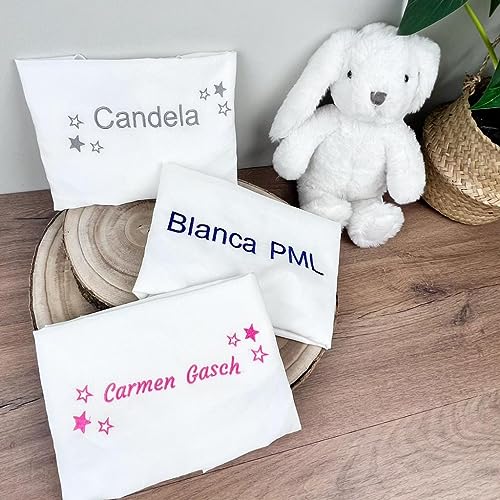 Sábana de algodón Ajustable para Cama de Guardería. Sabana Bajera de hamacas de guarderia. Personalizable con Nombre (2unidades Blanco)