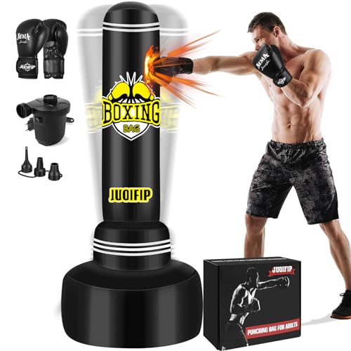 Saco de Boxeo con Soporte Adulto 180cm- Saco de Boxeo Independiente con Guantes de Boxeo y Bomba de Aire eléctrica para Entrenamiento MMA Muay Thai Fitness Principiantes