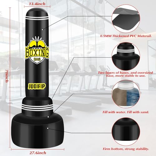 Saco de boxeo con soporte para adultos de 180 cm, bolsa de boxeo pesada independiente con guantes de boxeo y bomba de aire eléctrica, bolsas de kickboxing para entrenamiento MMA Muay Thai Fitness