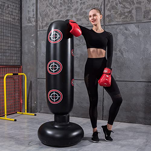 Saco de Boxeo de Pie, LncBoc 160cm Saco de Boxeo Hinchable de Pie, PVC Fitness Boxeo Inflable Saco de Arena Columna Tumbler Saco de Arena para Niños y Adultos