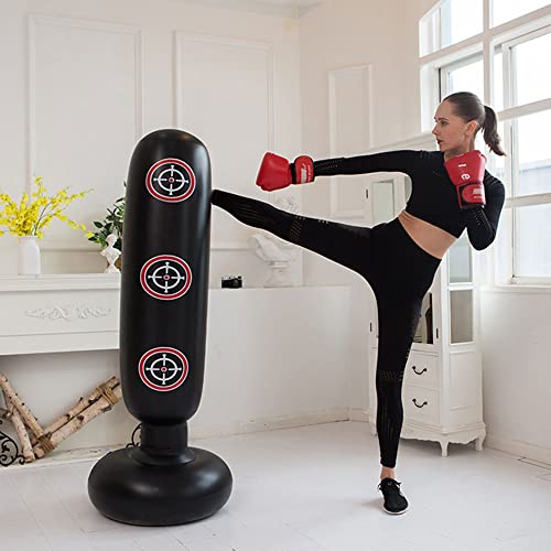 Saco de Boxeo de Pie, LncBoc 160cm Saco de Boxeo Hinchable de Pie, PVC Fitness Boxeo Inflable Saco de Arena Columna Tumbler Saco de Arena para Niños y Adultos