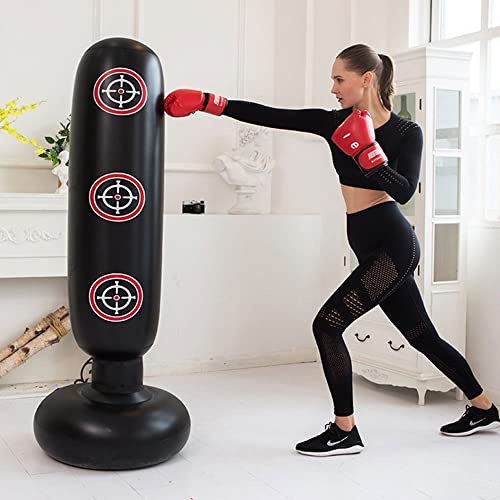 Saco de Boxeo de Pie, LncBoc 160cm Saco de Boxeo Hinchable de Pie, PVC Fitness Boxeo Inflable Saco de Arena Columna Tumbler Saco de Arena para Niños y Adultos