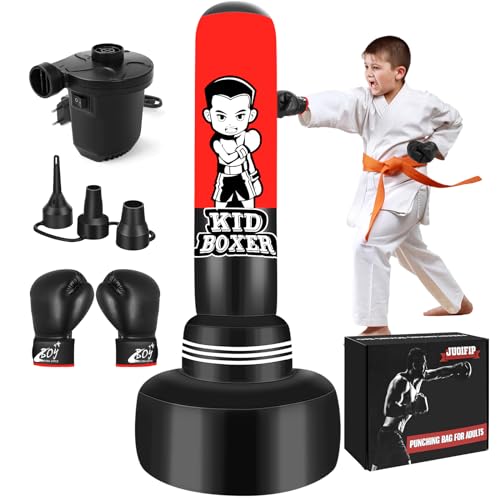 Saco de Boxeo de piepara niños Set 165cm Grande de Tres Niveles de diseño Estable, Inflable Saco Boxeo con Guantes de Boxeo y Bomba de Aire eléctrica para de 3-15 años de Edad Karate de formación