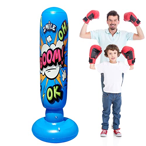 Saco de Boxeo Inflable para niños y adolescentes - Bolsa Independiente de pie libre para practicar Karate y Taekwondo - (Azul -120CM)