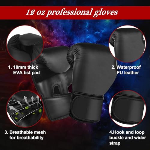 Saco de Boxeo para Adultos, Juego de Vendas, Cadena, Gancho de Techo y Guantes de 12 onzas, Ideal para Entrenar en MMA, Kickboxing, Boxeo, Karate y Gimnasia en casa