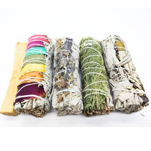 SamayZen - Kit Sahumerios Salvia para Quemar 7 Chakras - Yerba Santa - Lavanda - Cedro - Palo Sagrado Santo - Atados para Meditar y Relajarse - Incienso Natural - Ritual Limpieza energética - Smudge