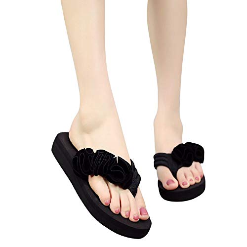 Sandalias Flip Flop para Mujer Plataforma Negra con Flores Chanclas Zapatos Elegantes para Mujer