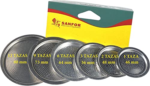 Sanfor Juntas Goma + Filtro para Cafetera Italiana, 9 Tazas, Caucho Blanco, Aluminio, 82 x 65 x 8 mm, 87026