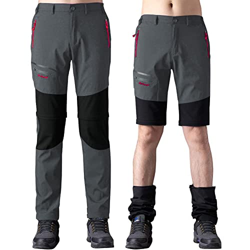 SANMIO Pantalones Aire Libre de Hombre Cortos Trekking Senderismo Secado Rápido Pantalón Funcionales Escalada Correr Montar Caminar Pantalones Gris, S