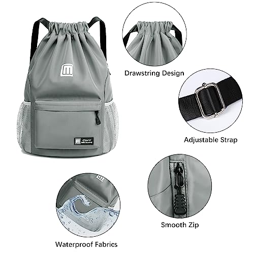 Sarsumir Mochila Cuerdas para Mujer Hombre, Impermeable Bolsa de Cuerdas Gran Capacidad Mochila Deportiva para Compras Yoga Deporte Viajes, Gris