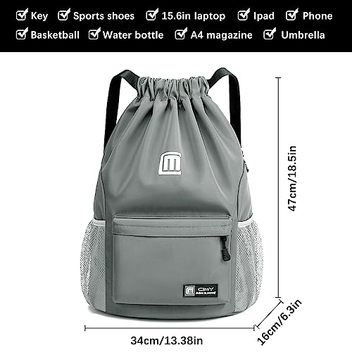 Sarsumir Mochila Cuerdas para Mujer Hombre, Impermeable Bolsa de Cuerdas Gran Capacidad Mochila Deportiva para Compras Yoga Deporte Viajes, Gris