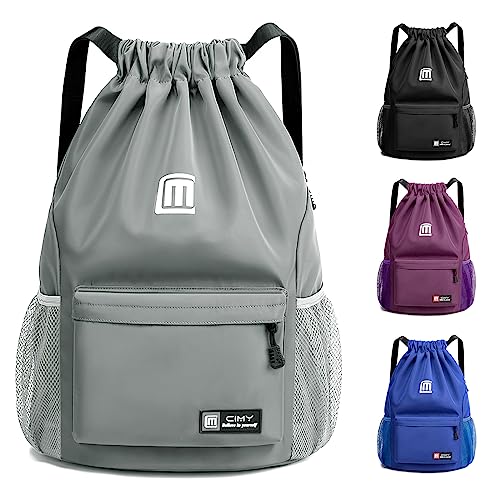 Sarsumir Mochila Cuerdas para Mujer Hombre, Impermeable Bolsa de Cuerdas Gran Capacidad Mochila Deportiva para Compras Yoga Deporte Viajes, Gris