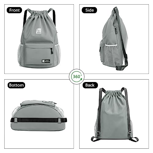 Sarsumir Mochila Cuerdas para Mujer Hombre, Impermeable Bolsa de Cuerdas Gran Capacidad Mochila Deportiva para Compras Yoga Deporte Viajes, Gris