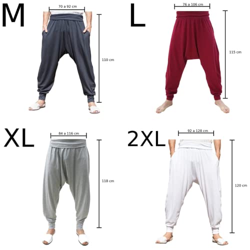 SAVARI | Pantalones Harem con Bolsillos | Étnico | Comodos y Holgados | Pantalón Ideal para Yoga y Pilates | Algodón Reciclado | Hombre y Mujer | Tallas Grandes Disponibles | Color Blanco | Talla XXL